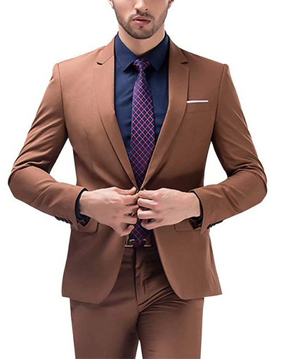 Férfi 2 részes, formális üzleti férfi öltöny, egygombos szmoking, hajtókás dzsekiöltöny esküvőre (blézer + nadrág)