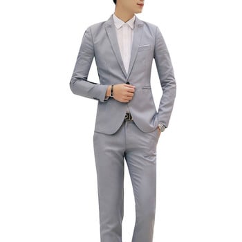  Ανδρικό ανδρικό νυφικό επαγγελματικό μονόχρωμο κοστούμι με πέτο με μακρύ μανίκι λεπτό κοστούμι μπλέιζερ Παντελόνι γάμου για άνδρες