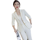 Lenshin 2 részes bézs szett női üzleti nadrág öltöny irodai női munkablézer nadrággal