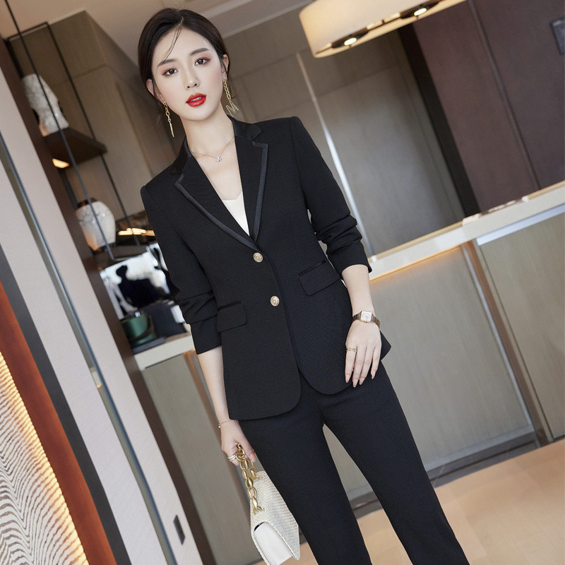 Lenshin 2 részes bézs szett női üzleti nadrág öltöny irodai női munkablézer nadrággal