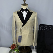 Kétrészes férfi öltöny gombos, vékonyan illeszkedő, csúcstartó szmoking vőfély (blézer+mellény+nadrág)