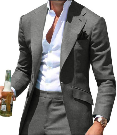 Zöld férfi öltönyök formális üzleti, bevágásos hajtókás szmoking, tömör egygombos dzseki, 2 darab vőfély esküvőre (blézer+nadrág)