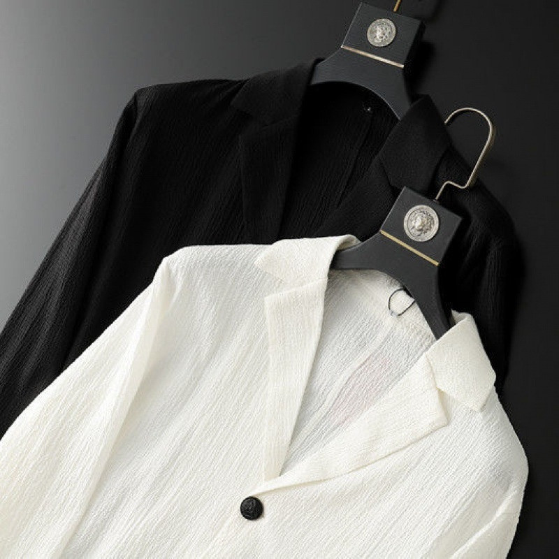 Új divatos öltöny férfi tavaszi nyári hosszú ujjú felsőkategóriás alkalmi öltöny koreai vékony, jóképű, kétrészes szett, fehér fekete blézernadrág