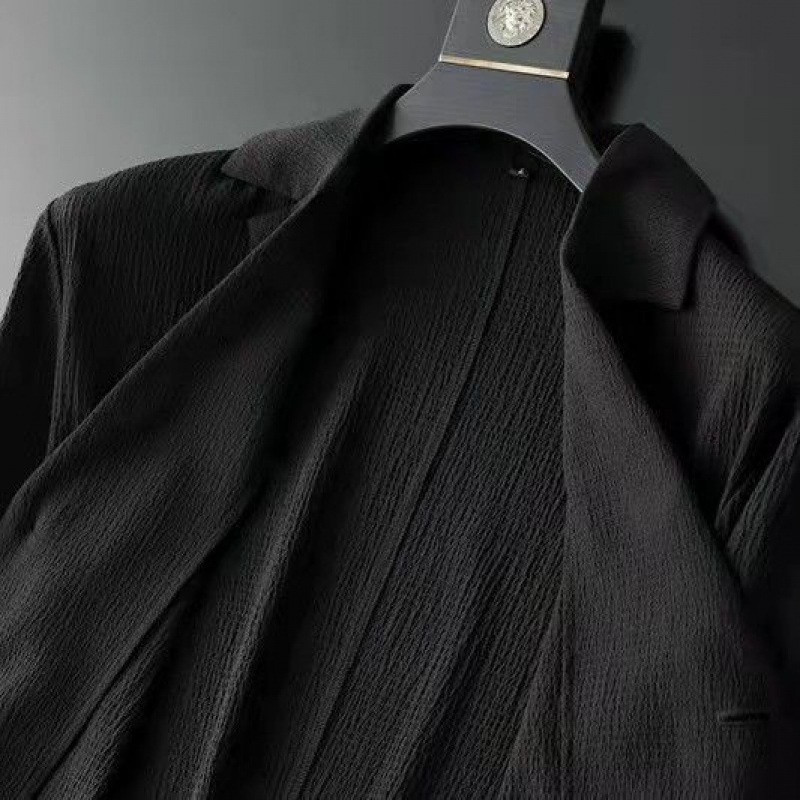 Új divatos öltöny férfi tavaszi nyári hosszú ujjú felsőkategóriás alkalmi öltöny koreai vékony, jóképű, kétrészes szett, fehér fekete blézernadrág