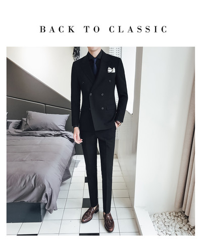 Férfi 2 részes, kétsoros férfi öltönyök, vékony szabású férfi szmokingok esküvői vőlegényeknek (kabát+nadrág)