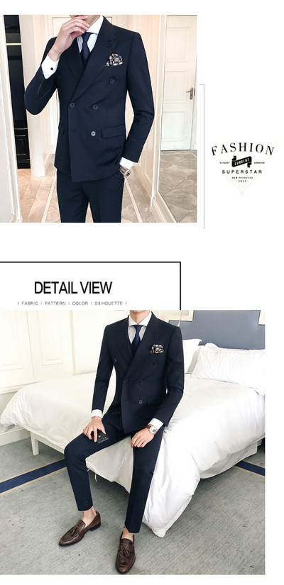 Férfi 2 részes, kétsoros férfi öltönyök, vékony szabású férfi szmokingok esküvői vőlegényeknek (kabát+nadrág)