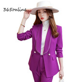 Újdonság Lila formális női öltönyök blézerkabáttal és nadrággal Interjú Karrier Női Irodai Munkaruházat Nadrágruhák Blézerek