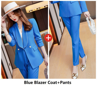 Újdonság Lila formális női öltönyök blézerkabáttal és nadrággal Interjú Karrier Női Irodai Munkaruházat Nadrágruhák Blézerek