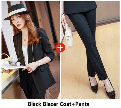 Újdonság Lila formális női öltönyök blézerkabáttal és nadrággal Interjú Karrier Női Irodai Munkaruházat Nadrágruhák Blézerek