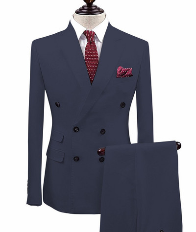 Férfi öltönyök 2 részes, kétsoros vőfély, fehér pezsgőhajtókás üzleti szmoking hivatalos esküvőre (blézer + nadrág)