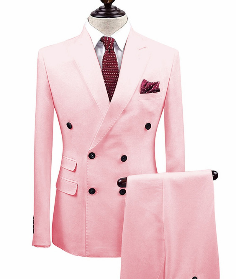 Férfi öltönyök 2 részes, kétsoros vőfély, fehér pezsgőhajtókás üzleti szmoking hivatalos esküvőre (blézer + nadrág)