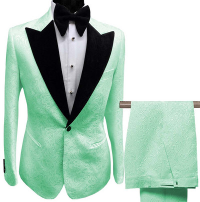 Férfi öltönyök gallér, 2 db fehér, lila nyomott öltöny vőlegény dzseki szmoking esküvői ruha estére (blézer + nadrág)