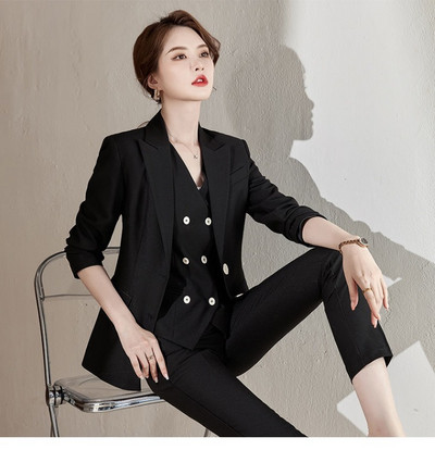 Hivatalos üzleti öltönyök nadrággal és kabáttal Kabát, mellény és mellény 3 részes készlet őszi tél OL Stílusok Blézerek nadrágkosztümök