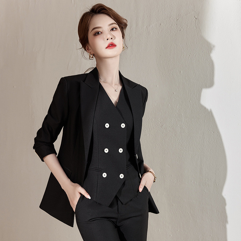 Hivatalos üzleti öltönyök nadrággal és kabáttal Kabát, mellény és mellény 3 részes készlet őszi tél OL Stílusok Blézerek nadrágkosztümök