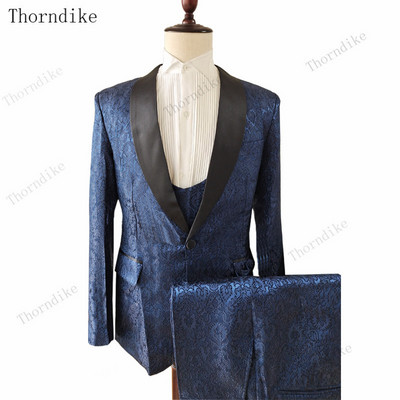 Thorndike 2020 új férfi esküvői báli öltöny, fehér karcsú, szmoking férfi, hivatalos munkaruházat, 3 db-os szett (kabát+nadrág+mellény)