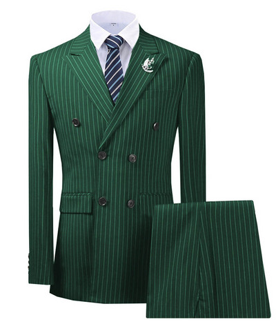 Olivazöld férfi öltöny, 2 részes, csíkos, rovátkolt hajtókás szmoking Vőlegény esküvői újbordó, FEKETE (blézer+nadrág)