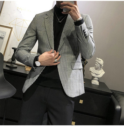 Νέα άφιξη Ανδρικό κοστούμι καρό Casual με διπλό στήθος Slim Fit Blazer Tuxedos για γαμπρό γάμου (Μόνο μπουφάν)
