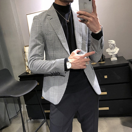 Νέα άφιξη Ανδρικό κοστούμι καρό Casual με διπλό στήθος Slim Fit Blazer Tuxedos για γαμπρό γάμου (Μόνο μπουφάν)