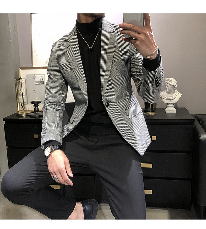 Νέα άφιξη Ανδρικό κοστούμι καρό Casual με διπλό στήθος Slim Fit Blazer Tuxedos για γαμπρό γάμου (Μόνο μπουφάν)