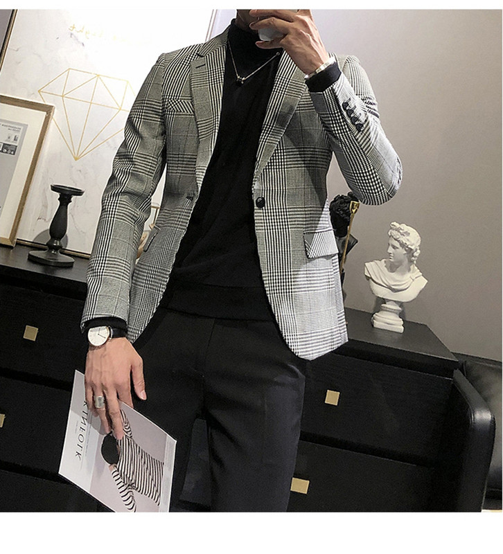 Νέα άφιξη Ανδρικό κοστούμι καρό Casual με διπλό στήθος Slim Fit Blazer Tuxedos για γαμπρό γάμου (Μόνο μπουφάν)