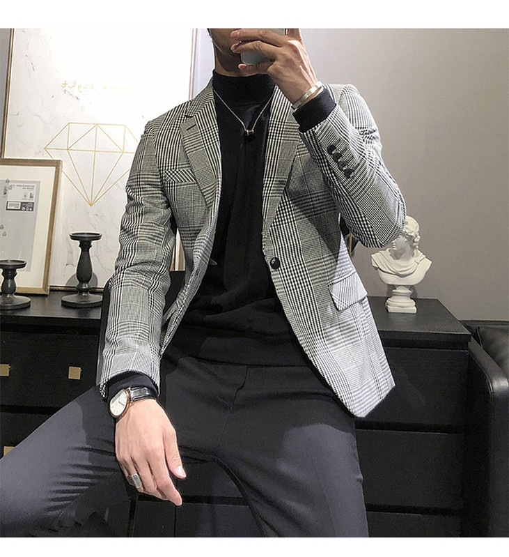 Νέα άφιξη Ανδρικό κοστούμι καρό Casual με διπλό στήθος Slim Fit Blazer Tuxedos για γαμπρό γάμου (Μόνο μπουφάν)