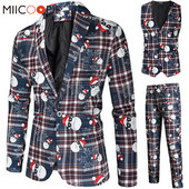 Santa Claus Printing Christmas 3 Pieces Blazer Vest Pants Fashion One Breasted Slim Ανδρικό ριγέ Σετ Terno Masculino M-4XL