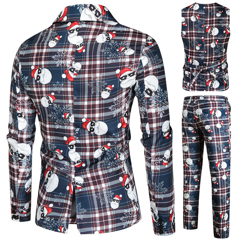 Santa Claus Printing Christmas 3 Pieces Blazer Vest Pants Fashion One Breasted Slim Ανδρικό ριγέ Σετ Terno Masculino M-4XL