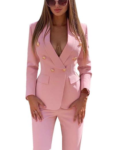 Moteriškas moteriškas kelnių kostiumas raudonas rožinis verslo klasikinis dvieilis mygtukas su devyniomis švarkelėmis kelnių rinkinys, dviejų dalių oficialūs kostiumai