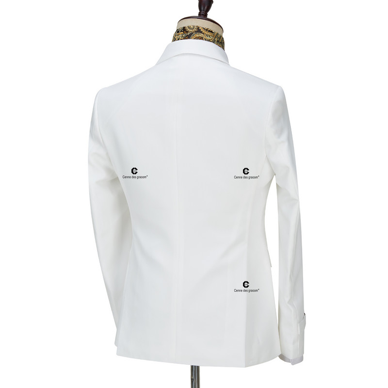 Cenne Des Graoom 2022 Καλοκαιρινό νέο λευκό σακάκι παντελόνι σετ κοστούμια για άντρες Μεταλλικό φόρεμα χορού για γάμο με αγκράφα