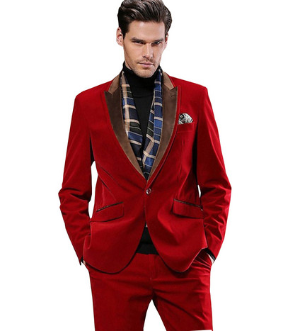 Ανδρικό βελούδινο κοστούμι 2 τεμαχίων casual πέτο γαμπρού σμόκιν Σετ παντελόνι Blazer Ζεστό χειμώνα 2020 Νέα μόδα