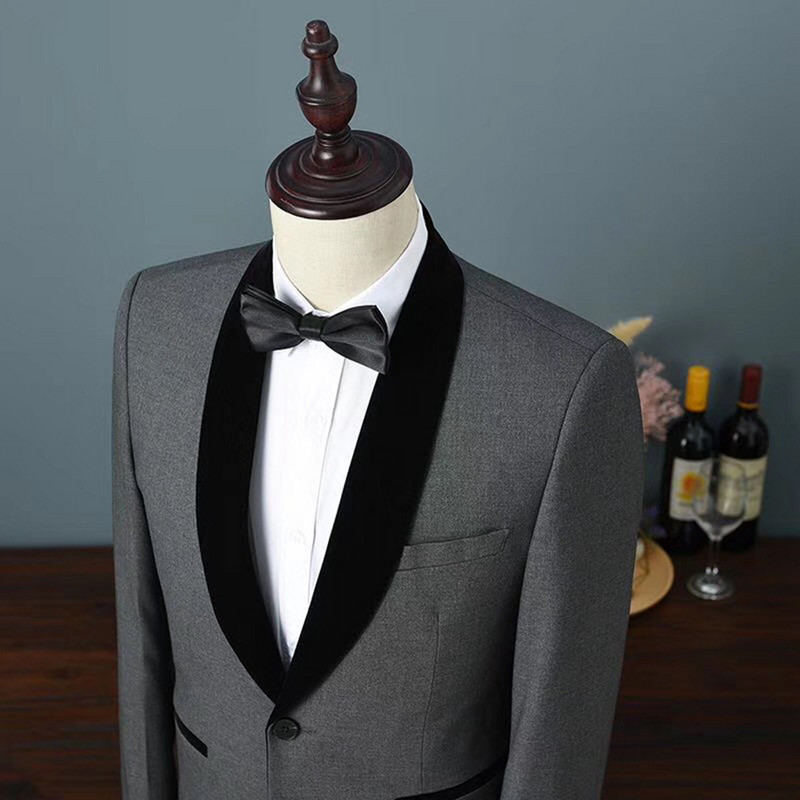 Ανδρική βελούδινη φόρμα 3 τεμαχίων με ένα κουμπί με σάλι κουμπάρου, σμόκιν μπλέιζερ για γάμο, πάρτι (Blazer+Γιλέκο+Παντελόνι)