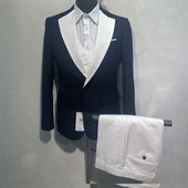 Νέα ανδρικά κοστούμια με λεπτή εφαρμογή Δημοφιλή ανδρικό πέτο με σάλι 3 τεμ.