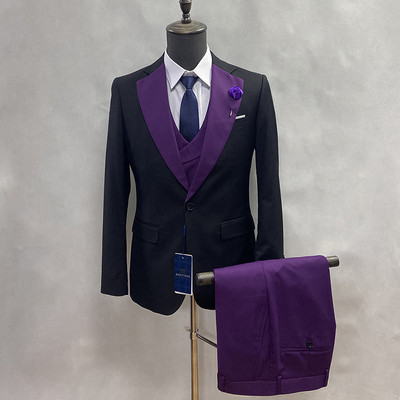 Νέα ανδρικά κοστούμια με λεπτή εφαρμογή Δημοφιλή ανδρικό πέτο με σάλι 3 τεμ.