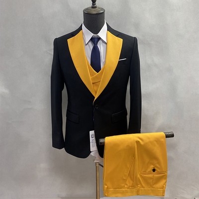 Νέα ανδρικά κοστούμια με λεπτή εφαρμογή Δημοφιλή ανδρικό πέτο με σάλι 3 τεμ.