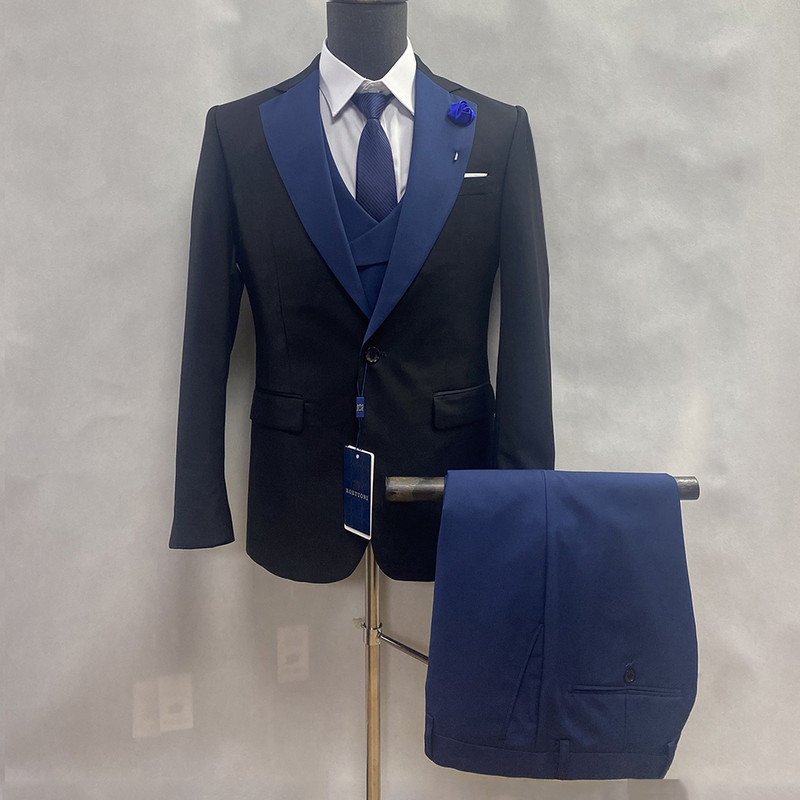 Νέα ανδρικά κοστούμια με λεπτή εφαρμογή Δημοφιλή ανδρικό πέτο με σάλι 3 τεμ.