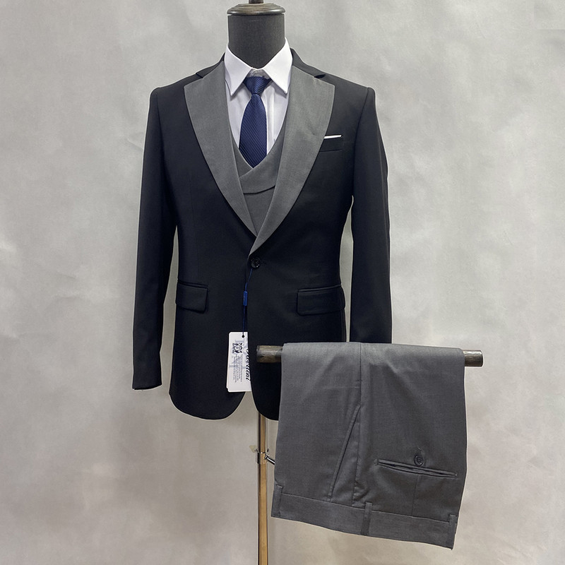 Νέα ανδρικά κοστούμια με λεπτή εφαρμογή Δημοφιλή ανδρικό πέτο με σάλι 3 τεμ.