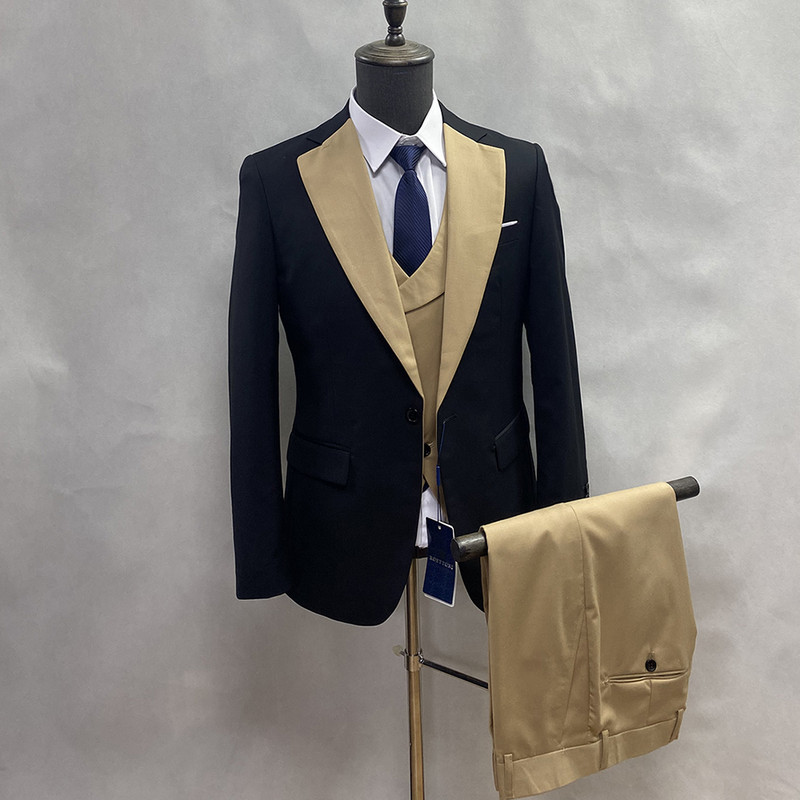 Νέα ανδρικά κοστούμια με λεπτή εφαρμογή Δημοφιλή ανδρικό πέτο με σάλι 3 τεμ.