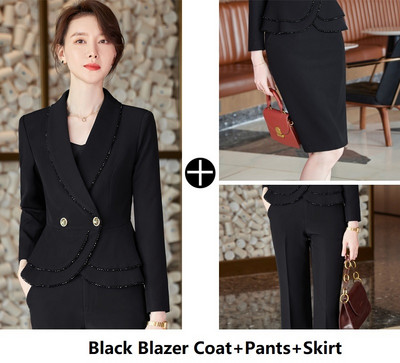 Υψηλής ποιότητας υφασμάτινες γυναικείες επαγγελματικές φόρμες μπλέιζερ με παντελόνι και μπουφάν Παλτό OL Styles μακρυμάνικο επίσημο επαγγελματικό παντελόνι