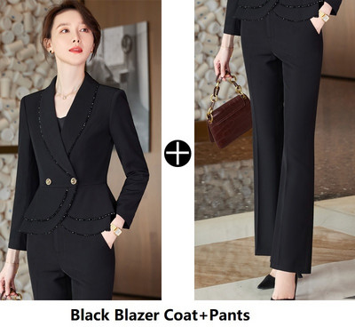 Υψηλής ποιότητας υφασμάτινες γυναικείες επαγγελματικές φόρμες μπλέιζερ με παντελόνι και μπουφάν Παλτό OL Styles μακρυμάνικο επίσημο επαγγελματικό παντελόνι