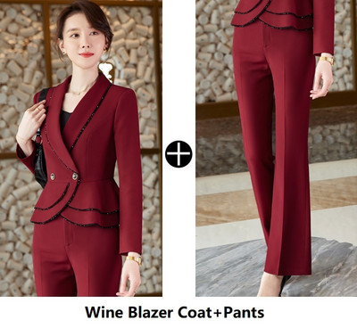 Υψηλής ποιότητας υφασμάτινες γυναικείες επαγγελματικές φόρμες μπλέιζερ με παντελόνι και μπουφάν Παλτό OL Styles μακρυμάνικο επίσημο επαγγελματικό παντελόνι