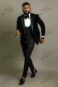 2022 Crystal Beading Μαύρο Velvet Ανδρικά Κοστούμια Κοστούμια Homme Groom Tuxedos Wedding Terno Masculino Slim Fit 3 Pieces Party Blazer