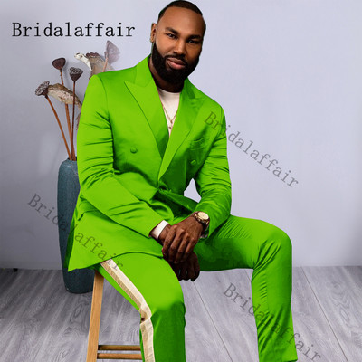 Bridalaffair Τελευταία Πράσινα Σχέδια Peacock Shinny Tuxedo 2022 Slim Fit Παντελόνι για πάρτι Ανδρικό φόρεμα με διπλό στήθος νυφικό