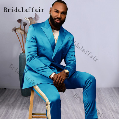 Bridalaffair Τελευταία Πράσινα Σχέδια Peacock Shinny Tuxedo 2022 Slim Fit Παντελόνι για πάρτι Ανδρικό φόρεμα με διπλό στήθος νυφικό