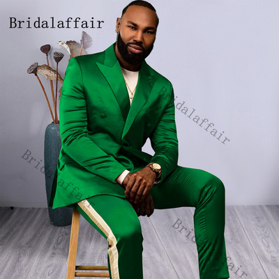 Bridalaffair Τελευταία Πράσινα Σχέδια Peacock Shinny Tuxedo 2022 Slim Fit Παντελόνι για πάρτι Ανδρικό φόρεμα με διπλό στήθος νυφικό