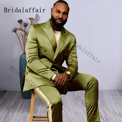 Bridalaffair Τελευταία Πράσινα Σχέδια Peacock Shinny Tuxedo 2022 Slim Fit Παντελόνι για πάρτι Ανδρικό φόρεμα με διπλό στήθος νυφικό