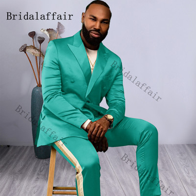 Bridalaffair Τελευταία Πράσινα Σχέδια Peacock Shinny Tuxedo 2022 Slim Fit Παντελόνι για πάρτι Ανδρικό φόρεμα με διπλό στήθος νυφικό