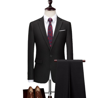 Ανδρικό επίσημο επαγγελματικό κοστούμι 2 τεμαχίων με πέτο σμόκιν Groomsmen με ένα κουμπί 2020 Νέο (Blazer+Pants)