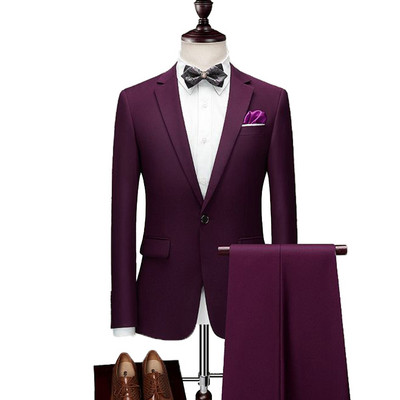 Ανδρικό επίσημο επαγγελματικό κοστούμι 2 τεμαχίων με πέτο σμόκιν Groomsmen με ένα κουμπί 2020 Νέο (Blazer+Pants)