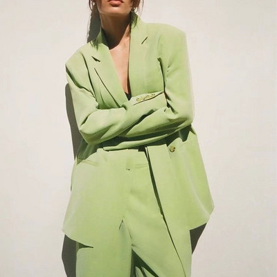 Άνοιξη 2022 νέο γυναικείο κοστούμι ίσιο σωλήνα Blazer + παντελόνι Κοστούμια δύο τεμαχίων/μονό Παντελόνι ροζ πορτοκαλί μωβ μπλε πράσινο L