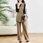 Γυναικείο γιλέκο γραφείου γιλέκο με εγκοπή Αμάνικο ζιβάγκο + μαύρο πάτο + φαρδύ παντελόνι Σετ παντελόνι κοστούμι 3 τεμαχίων